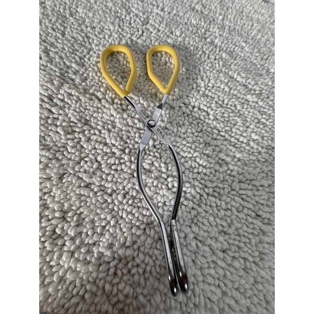 VTG Ekco USA Scissor Kitchen Tongs Yellow Coated Handles Metal Serving‎ Tool